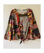 Dressbarn Sz XL Tunic Multicolor Patchwork Tie Waist Stretch Pullover Lo... - $509.73 MXN