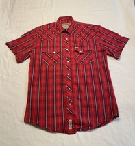 Rafter C Cowboy Collection Plaid Pearl Snap Western Shirt Large Red Short Sleeve - £12.23 GBP
