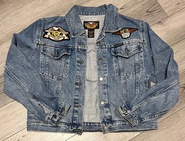 Harley Davidson&#39;s Womens Denim Jacket Ladies Of Harley Embroidered Patch... - £50.83 GBP