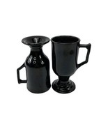 Indiana Glass Irish Coffee Mugs Black Vintage Continental Footed Set of 2 - $340.38 MXN
