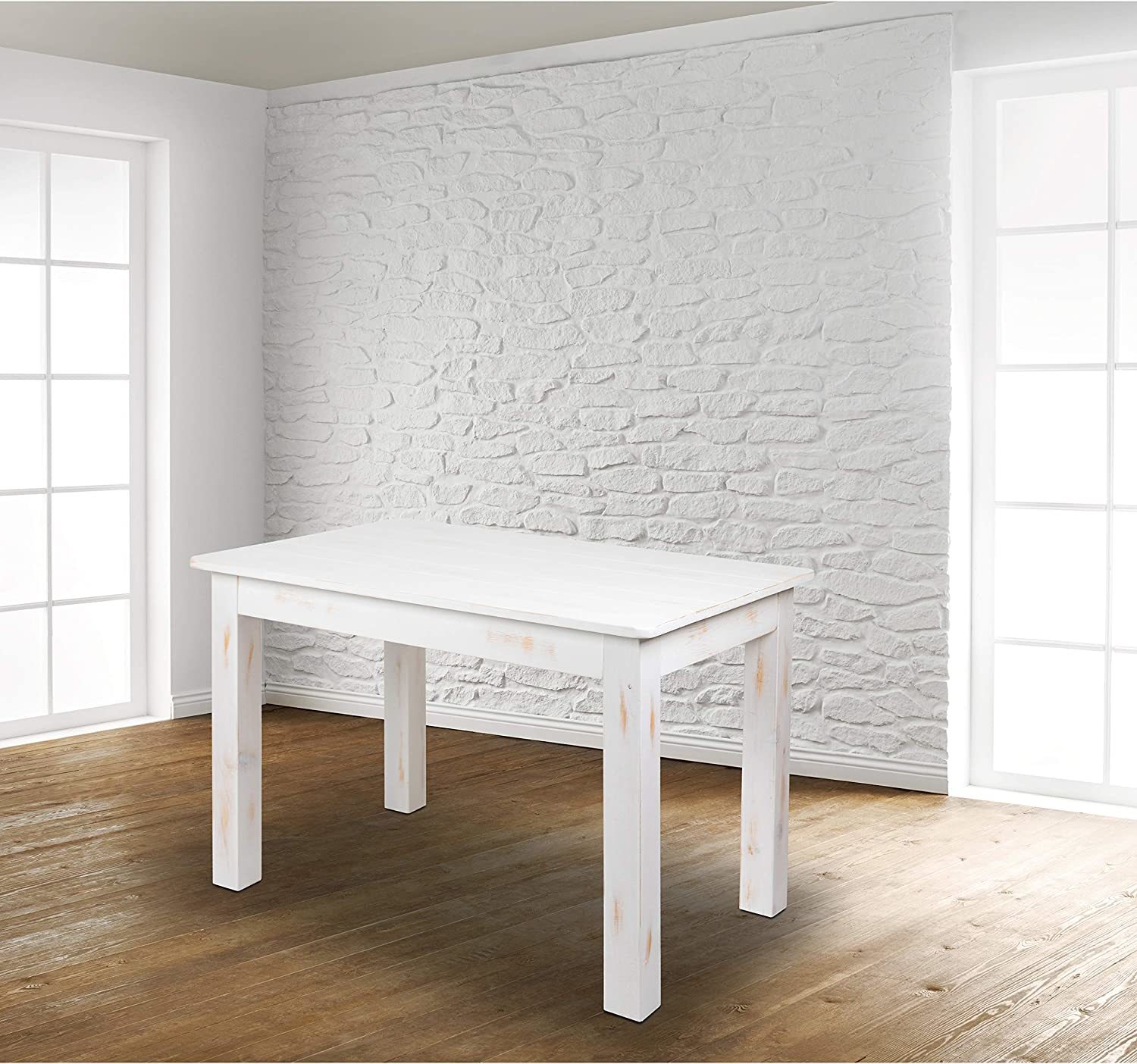 Primary image for Rectangular Antique Rustic White Solid Pine Farm Dining Table, 46" X 30", Flash