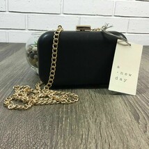 A NEW Day Hard Case Clutch Purse Black Gold Trim Removable Crossbody Cha... - $15.01