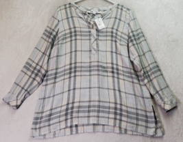 J. Jill Shirt Womens Petite Medium Multi Plaid Cotton V Neck Button Front Slit - £19.52 GBP