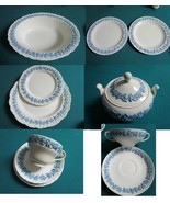  “Wedgwood&quot;  Queensware white Lavender Plates Sugar Trio Cup/Saucer Soup ^ - $58.20 CAD+