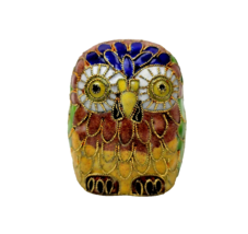 Vintage Cloisonne Double Sided Owl Figurine Bird Enamel Metal Hand Painted 2&quot; - £14.13 GBP