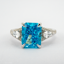 Square Blue Zircon and Moissanite Ring White Gold Ring - $250.00+