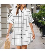 Aesthetic Minimalist White Grid Button Front Shirt Dress (Size XS - 5XL) - $35.00 - $41.00