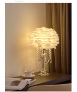 Table lamp Crystal white feather light luxury style Bedroom bedside deco... - $446.17 CAD