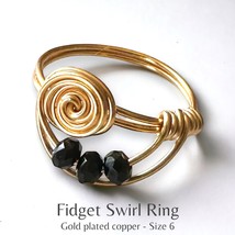 Size 6 Gold-Plated Fidget Ring Black Beads - Hypoallergenic Handmade Jewelry - £11.35 GBP