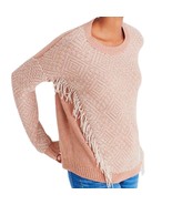 Madewell Pink Beige Reverse Diamond Crew Neck Pullover Sweater Fringe Si... - $27.32