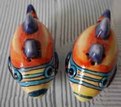Vintage Hand Painted Ceramic Tropical Fish Colorful Salt and Pepper Shakers 4&quot; - $17.79