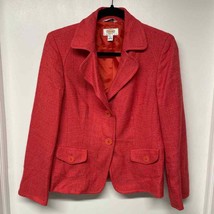 Talbots Womens Coral Red Boucle Tweed Blazer Jacket Size 6P Petite Small... - $33.66