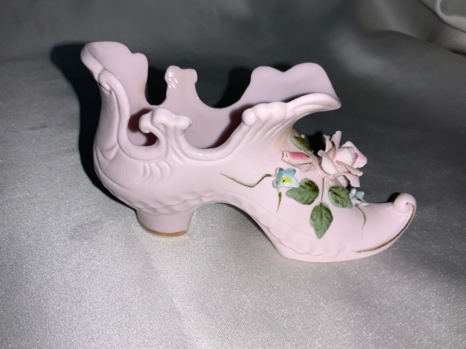 Vintage Lefton China Hand Painted Shoe With Pink Roses #1204 Slipper Figurine - £17.52 GBP
