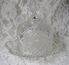 Vintage Butter Dish Avon Server with Cloche Dome Round Clear Pressed Glass Lid  - £13.58 GBP