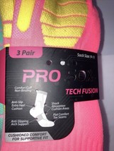 Womens Pro Sox Tech Fusion Anti Slip Cushioned 3 Pairs Sz 9-11 Shock Absorption - £14.02 GBP