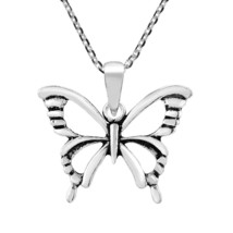 Magical Garden Butterfly Outline Sterling Silver Pendant Necklace - £12.30 GBP