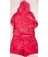 Juicy Couture Bling Velour Tracksuit Hoodie &amp; Shorts Set Watermelon Pink... - $96.84 CAD