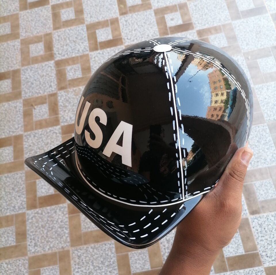Motorcycle Helmet Baseball Cap Style fiberglass custom Helmet Bike black whi USA