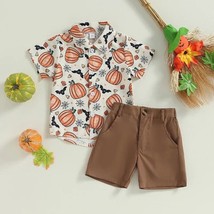 NEW Halloween Pumpkin Candy Corn Boys Short Sleeve Button Shirt &amp; Shorts... - £9.47 GBP