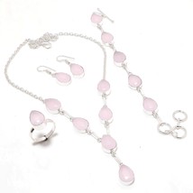 Rose Quartz Pear Shape Handmade Fashion Ethnic Necklace Set Jewelry 18" SA 787 - £11.40 GBP