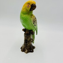Japan Hand Painted Ceramic Macaw Parrot Figurine Bird MCM 8” Green Yellow - $51.43