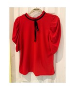 CeCe Red Short sleeve top with Black Ribbon NEW XS - $30.20 CAD