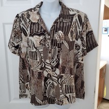 TRADITION Brown Black White Abstract Blouse Size 18 100% Polyester - £19.90 GBP