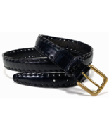 Full Grain Italian Leather Belt-Size 38-Black-Stitch-Solid Brass Buckle - $22.00