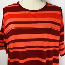 LuLaRoe Irma Shirt Top Tunic XXS Orange Red Stripe High Lo Oversized - $14.99
