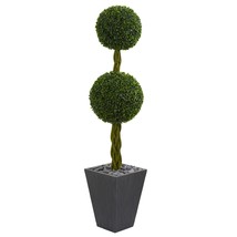 5 ft. Double Ball Boxwood Topiary Artificial Tree in Slate Planter UV Resistant  - £245.62 GBP