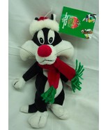 WB Store Looney Tunes SYLVESTER CAT AS SANTA 9&quot; Bean Bag Stuffed Animal NEW - $376.19 MXN