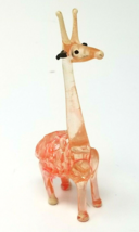 Figurine Giraffe Pink Rose Textured Glass Vintage  - £11.85 GBP