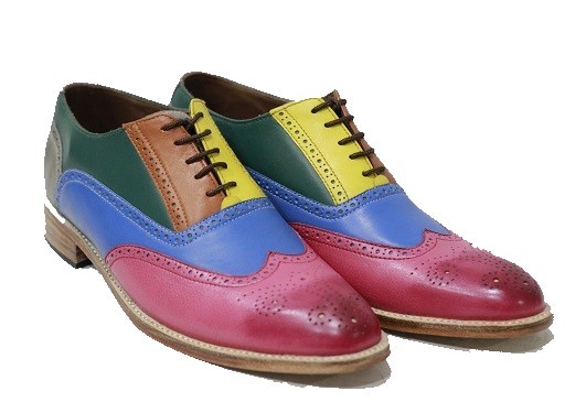 Men's New Handmade Leather Shoes Multi Color Leather Lace Up Style Wing Tip