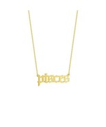 14K Solid Yellow Real Fine Gold Gothic Script Pisces Zodiac Necklace Adj... - £215.82 GBP