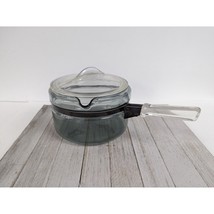Vintage Pyrex Flameware Glass Gray Saucepan with Clear Lid 6324-B - $29.97