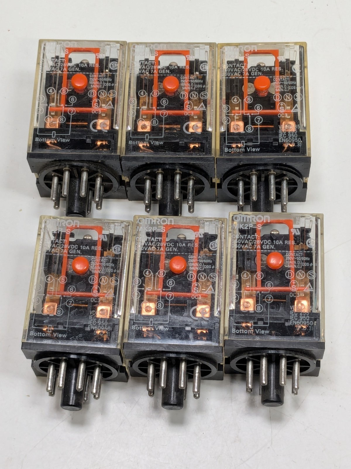 Lot of 6 - OMRON MK2P-S 8-PIN Relays 120VAC COILS w/MANUAL PUSH BUTTON - $34.64
