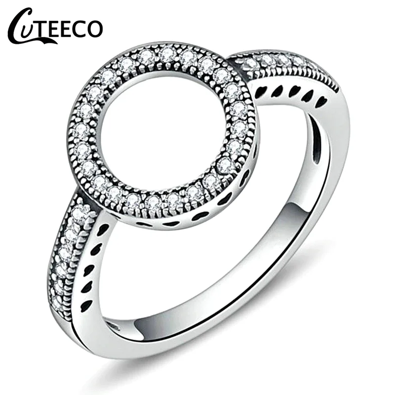 Play CUTEECO Silver Color Clear CZ Engagement Ring For Women Original Brand Ring - £23.18 GBP