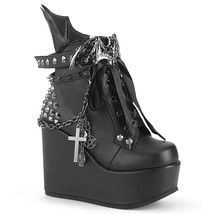 DEMONIA Goth Punk Dancer Women&#39;s 5&quot; Wedge Platform Black Ankle Boots POISON-107 - £93.26 GBP