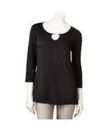 Womens Shirt Dana Buchman Black Keyhole 3/4 Sleeve Top $44 NEW-size XS - $18.81