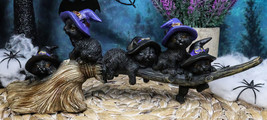 Halloween 5 Black Kitten Cats With Witch Hat Riding Magical Broomstick F... - $30.99