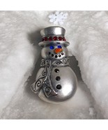 Vintage Silver Tone Christmas Snowman W Scarf Blue Eyes Pin Brooch Penda... - $13.52