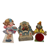 1920's German Valentine Day Cards Lot of 3 Pop Up Fold Out Victorian Doll Clown - £31.15 GBP