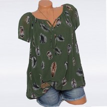 S-3XL Summer Funny Feather Printed Blouses Women Summer Loose Shirts Casual V-co - £32.34 GBP