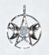 Triple Goddess Pentagram Moonstone Sterling 11/16&quot; - £69.58 GBP