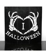 Sign &quot;I Heart Halloween&quot; Wooden Black 7 Inch Skeleton design  - Hallowee... - £7.35 GBP