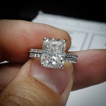 3.00ct Radiant Cut Simulated Diamond Engagement Ring Set 14K White Gold Size 5.5 - £163.07 GBP