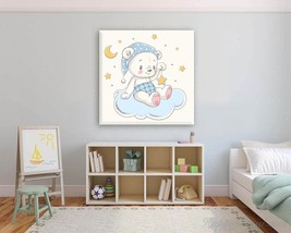 Cute Dreaming Bear Print on Canvas Baby Room Wall Art Nursery Decor Cartoon Post - £47.16 GBP