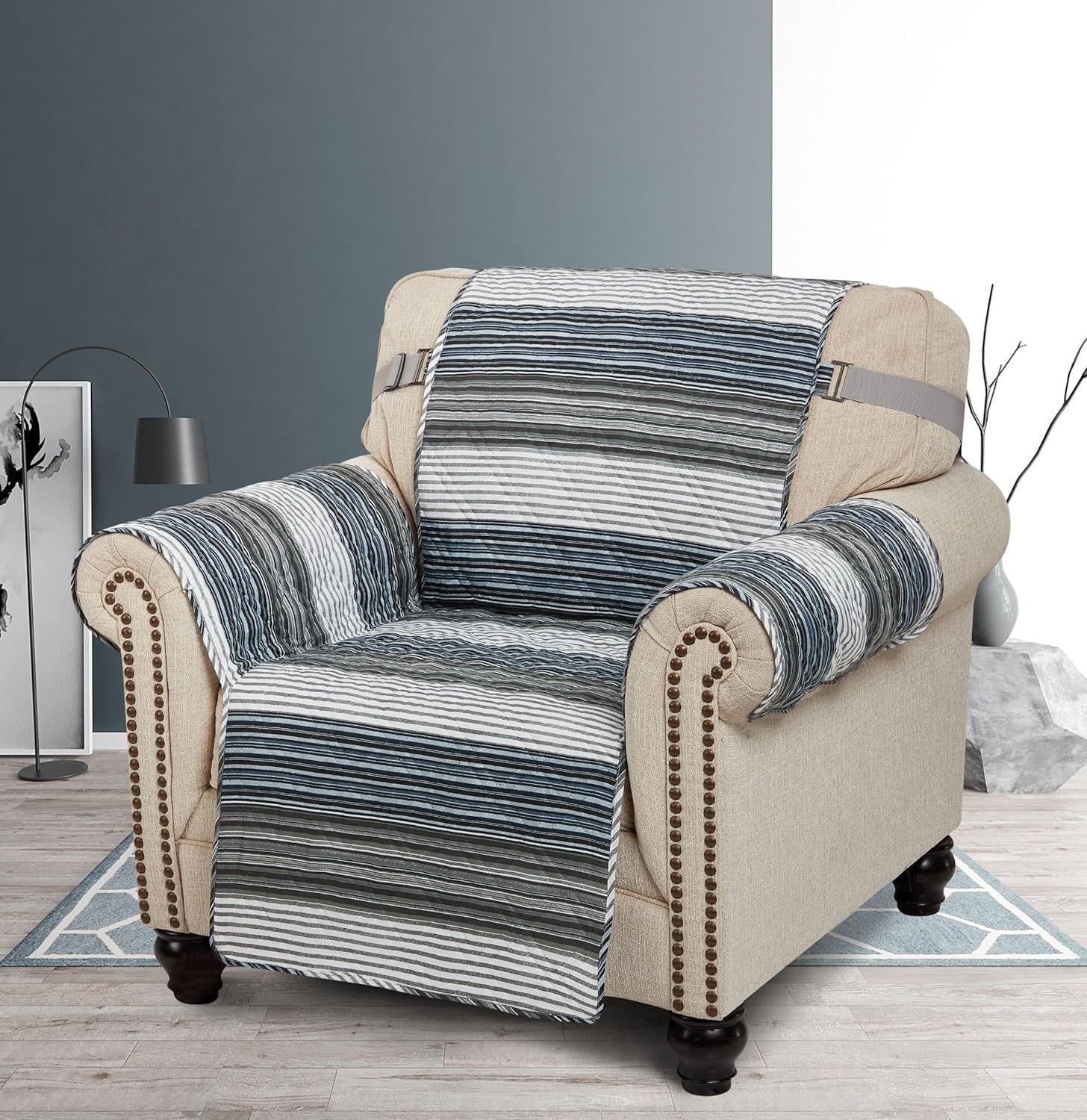 Brilliant Sunshine Multi Grey Stripes Patchwork Quilted Chair, Multi Grey - $44.97