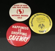 Safeway Supermarket Lot 3 Employee Buttons ￼Vintage 2 1/4” 1988 - £9.40 GBP