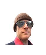 Fisherman Winter Beanie Hat Hand Knit in Soft Dark Brown Alpaca Wool - $44.54
